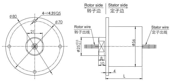 f056F056系列防水導(dǎo)電滑環(huán)(外徑56mm，IP65) 系列滑環(huán)外形圖紙